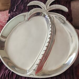Silver Palm Tree Decorative Serving Plate Aluminum Made In India